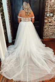 White Floral Lace Off-the-Shoulder A-Line Wedding Dress