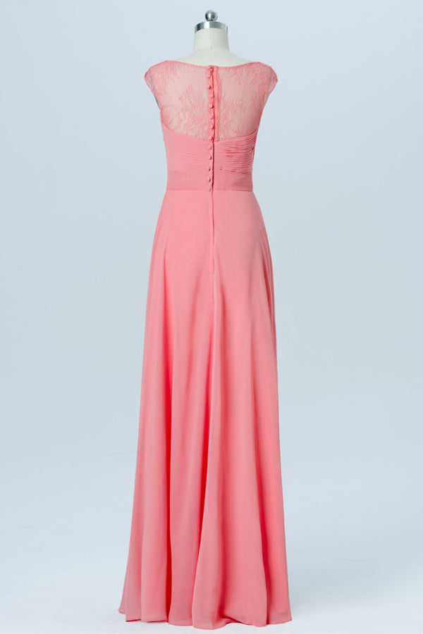 Coral Pink Lace Back Wrap Bridesmaid Dress