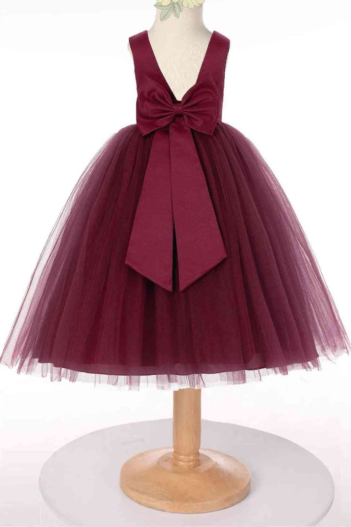 Mauve Tulle Sleeveless Bow Back Flower Girl Dress