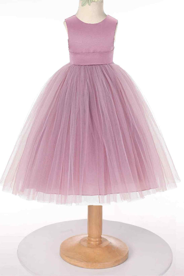 Ball Gown Mauve Tulle Flower Girl Dresses with Bow LBQF0033 main image 1