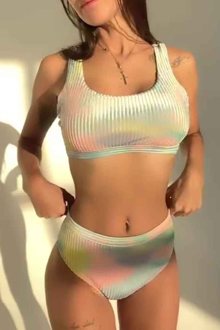 Blue Multi Crinkle Bandeau Swimsuit