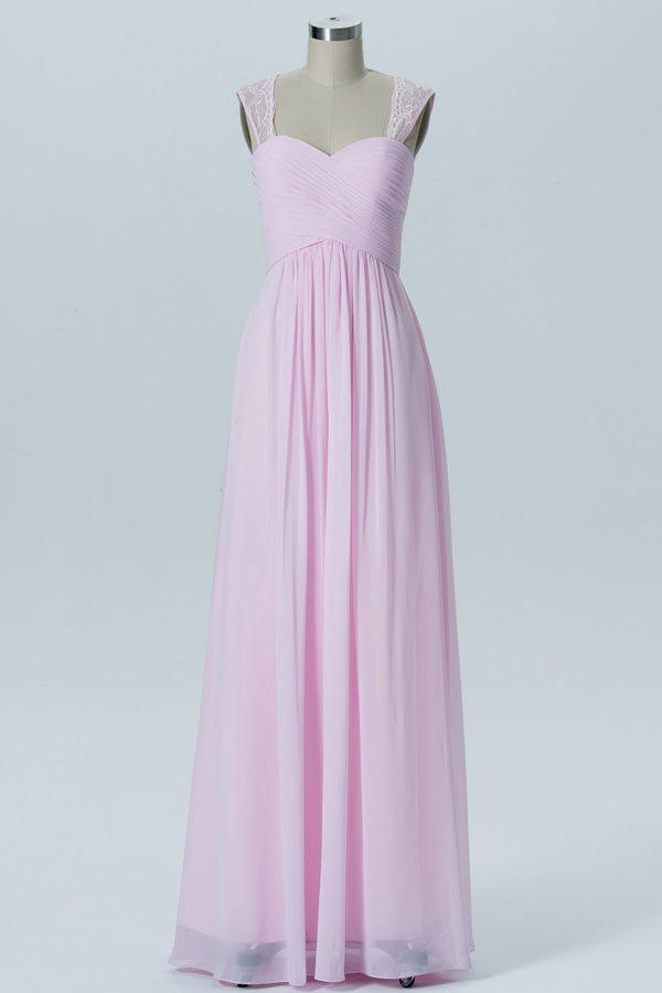 Pink Lace Straps Cutout Back Bridesmaid Dress