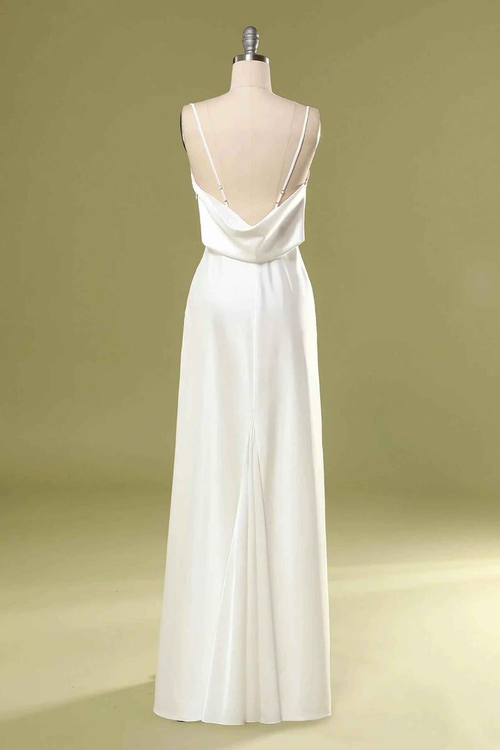 Gold Straps Cowl Back Bridesmaid Dress with Slit