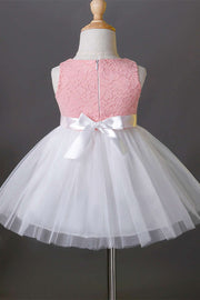 Cute Pink Lace Sleeveless Bow Back A-Line Flower Girl Dress