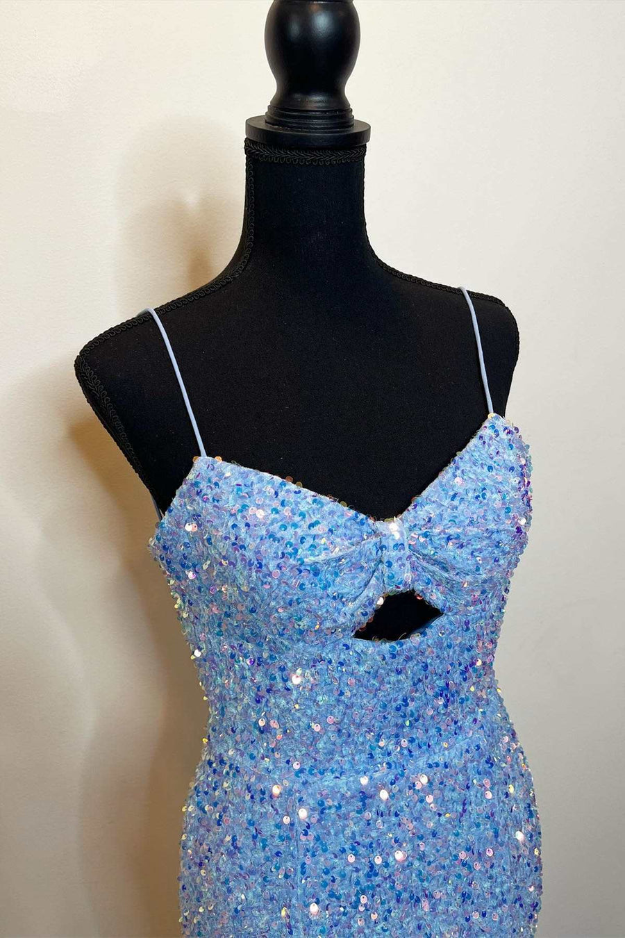 Periwinkle Sequin Keyhole Straps Mermaid Long Prom Dress with Slit