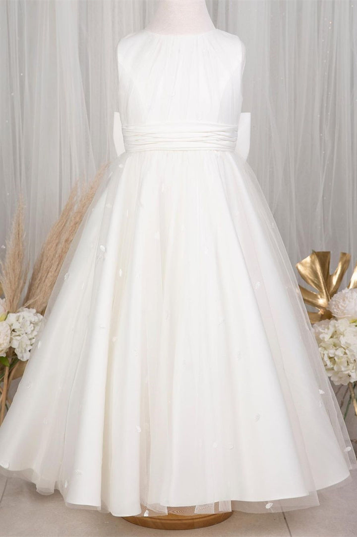 White Rounded Neck Bow-Back Girl Birthday Dress