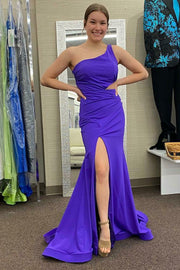 Orange One-Shoulder High Side Slit Mermaid Long Prom Dress