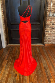 Orange One-Shoulder High Side Slit Mermaid Long Prom Dress