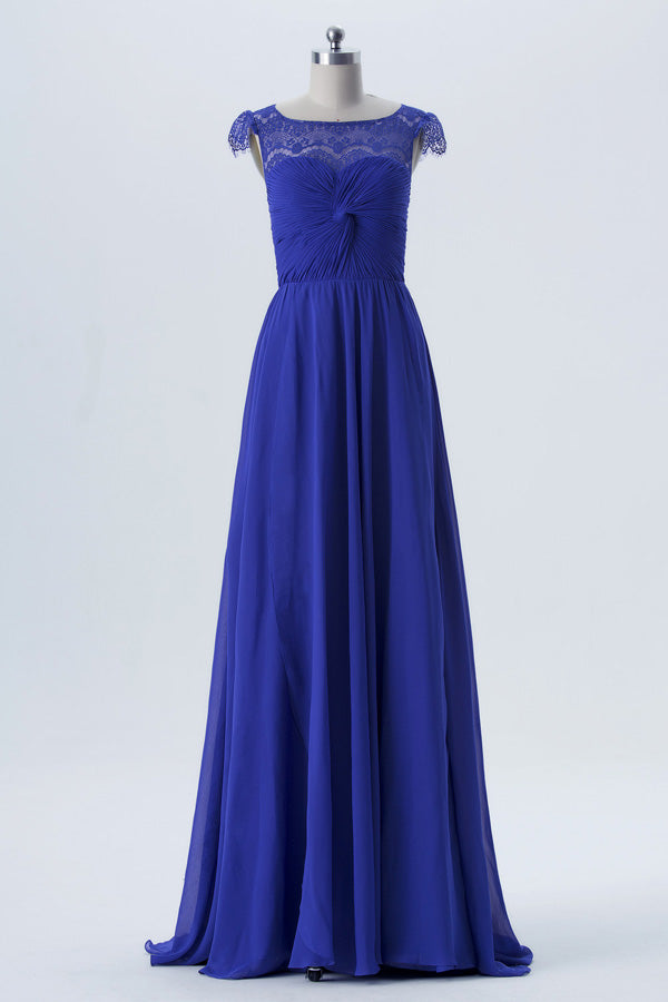 Royal Blue Chiffon Twist-Front Mother of the Bride Dress