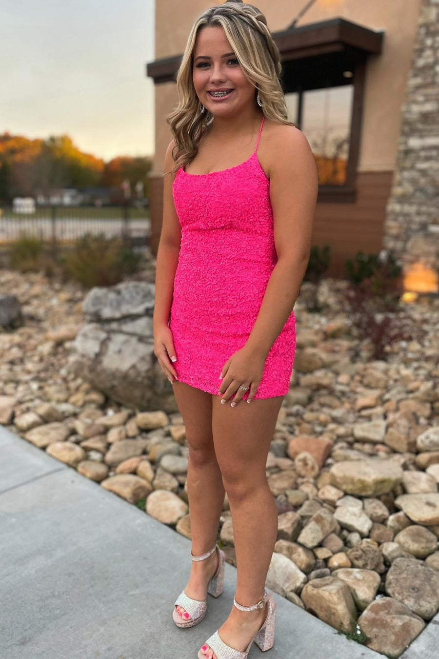 Bodycon Mini Dress Hot Pink Sequin Spaghetti Straps Mini Bodycon Dress Modsele Bodycon Mini Dress Hot Pink Sequin Spaghetti Straps Mini Bodycon Dress Modsele
