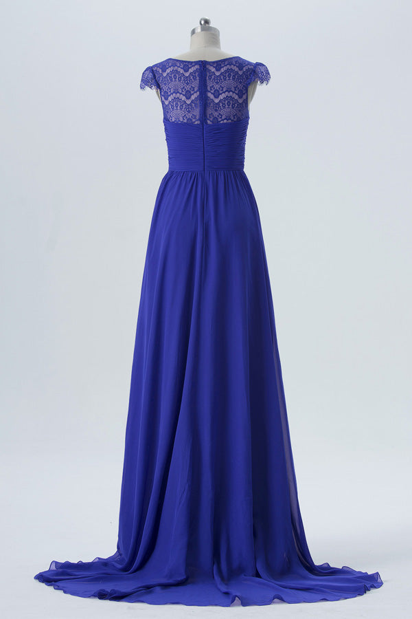 Royal Blue Chiffon Twist-Front Mother of the Bride Dress