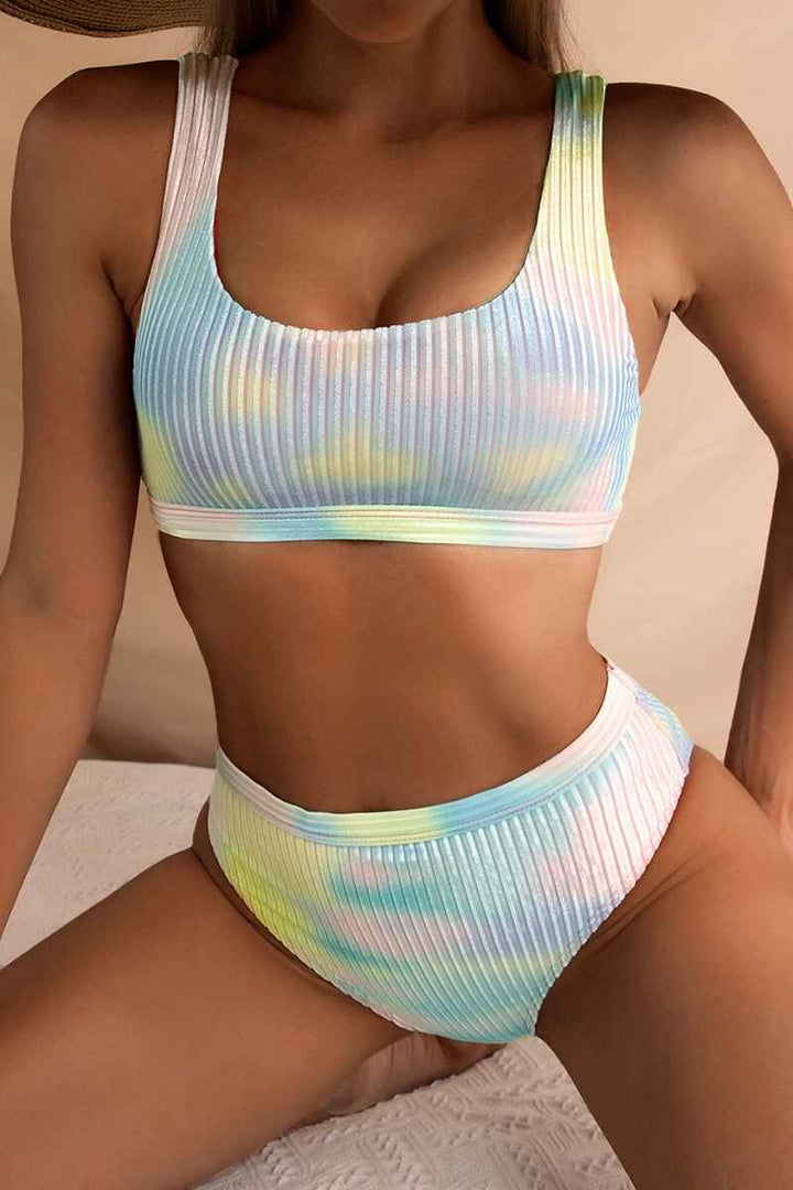 Blue Multi Crinkle Bandeau Swimsuit