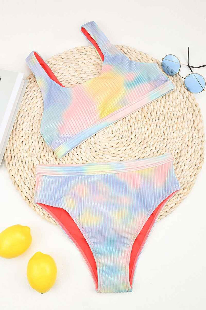 Blue Multi Crinkle Bandeau Swimsuit