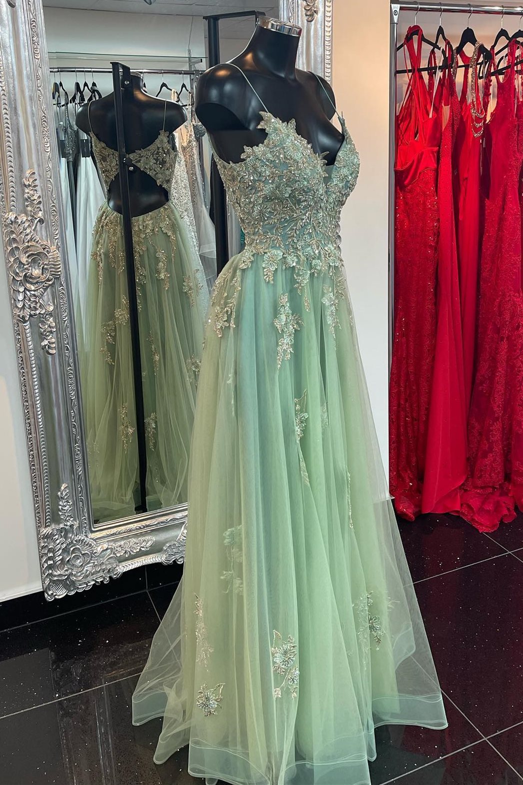 Ivy Beaded Embroidery Cutout Back A-Line Prom Dress with Slit