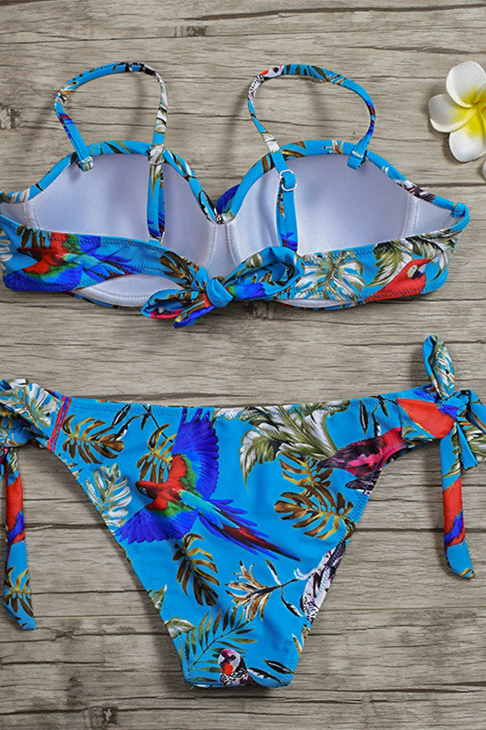 Green Print Side-Tie Swimsuit