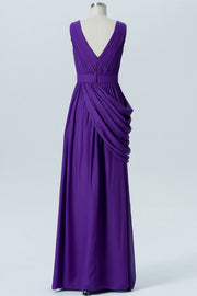 Purple Chiffon V-Neck Sleeveless Bridesmaid Dress
