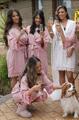 Sage Green Satin Lace Trimmed Bridesmaid Robe
