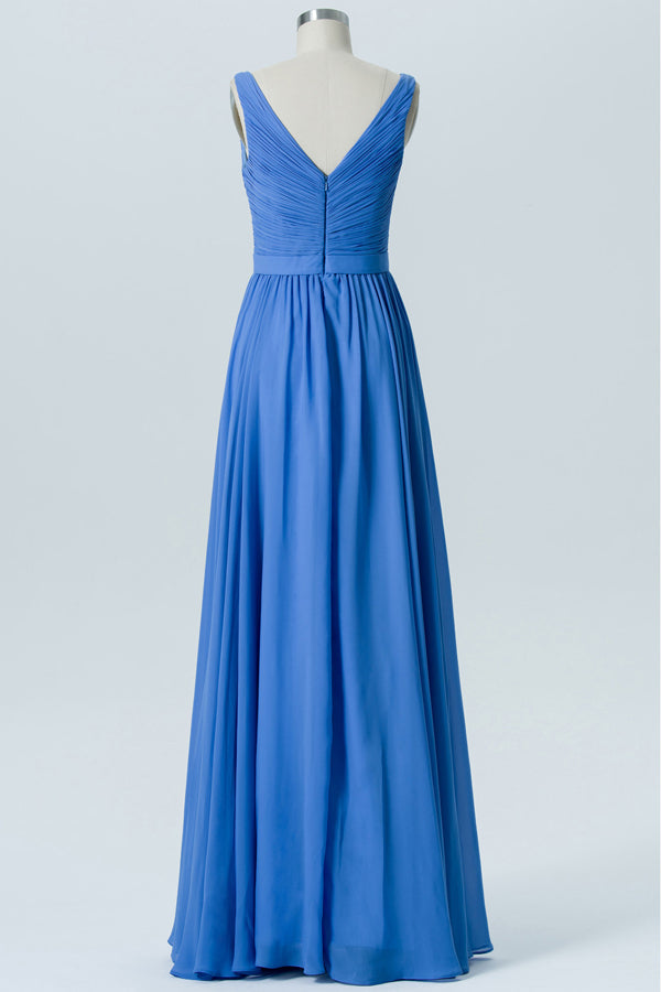 Cobalt Blue Chiffon Sleeveless Bridesmaid Dress