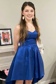 High-Low Royal Blue Straps Homecoming Dress