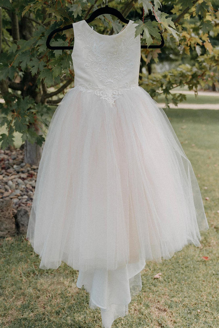White Sleeveless Bow Back Flower Girl Dress