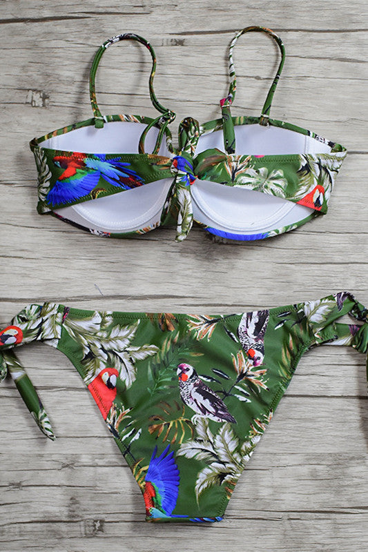 Green Print Side-Tie Swimsuit