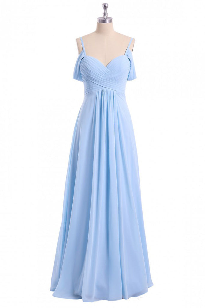 Periwinkle Off-the-Shoulder Sweetheart Bridesmaid Dress