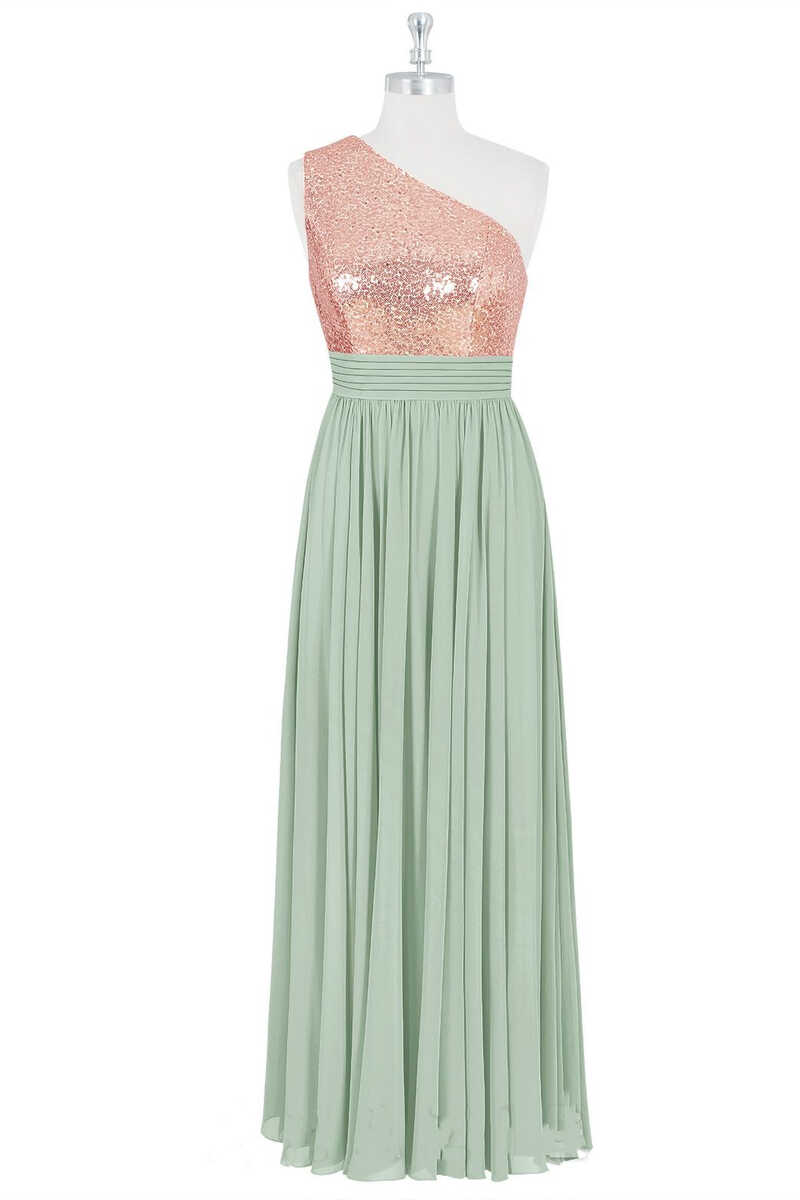 open lace back dress One Shoulder Rose Gold Sequin Mermaid Long Party Dress – Ohmollydress main image 0