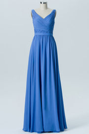 Cobalt Blue Chiffon Sleeveless Bridesmaid Dress