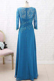 Blue Chiffon Lace Appliques Long Mother of the Bride Dress