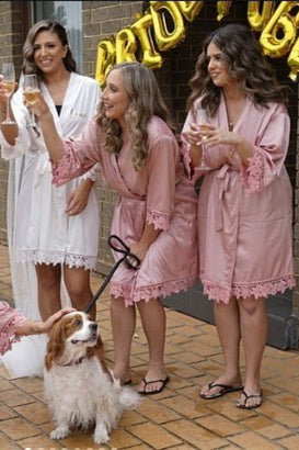 Sage Green Satin Lace Trimmed Bridesmaid Robe