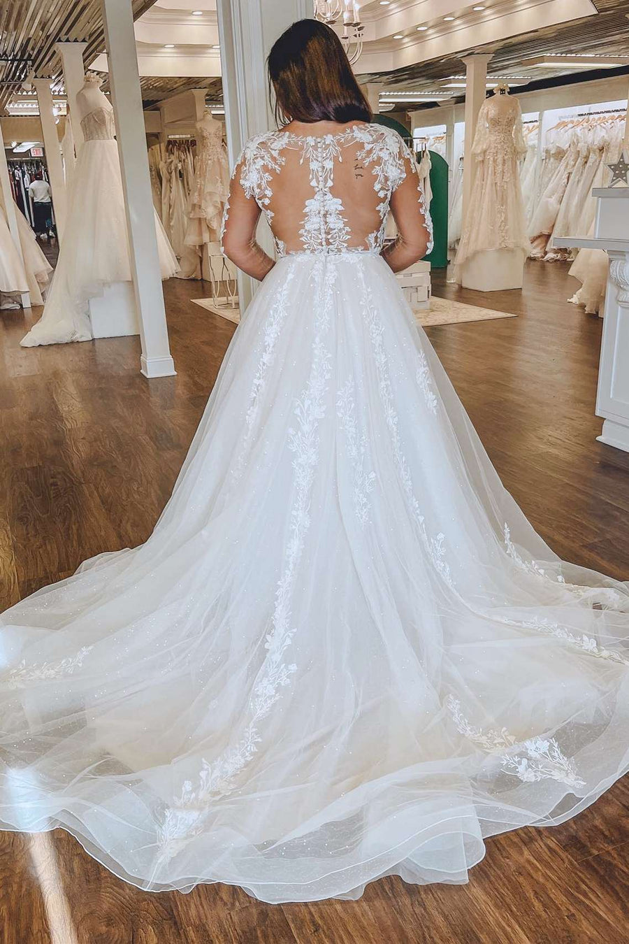 White Floral Lace Queen Anne Long Sleeve Wedding Dress Modsele White Floral Lace Queen Anne Long Sleeve Wedding Dress Modsele