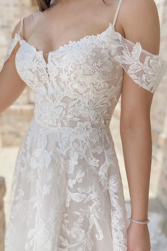 white lace cold shoulder dress Designer 3D Lace Cold Shoulder Romantic Designer Long Wedding Dress, White