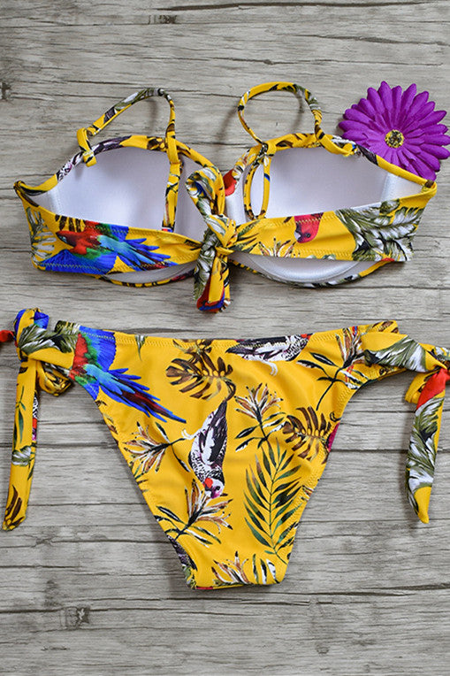 Green Print Side-Tie Swimsuit