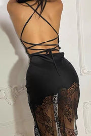 Sexy Black Lace Backless Cocktail Dress