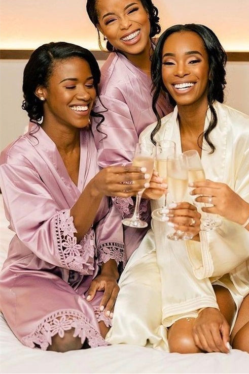 Sage Green Satin Lace Trimmed Bridesmaid Robe