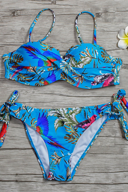 Green Print Side-Tie Swimsuit