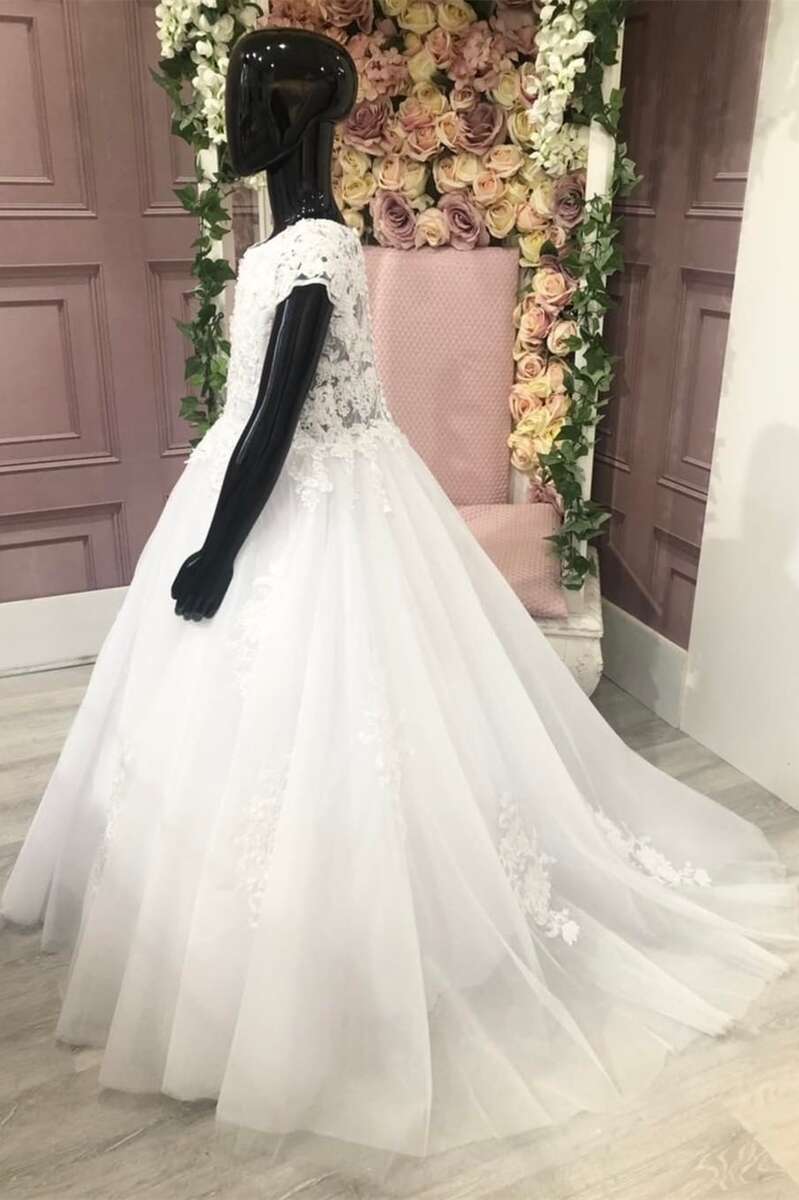 White Lace Appliqués A-Line Flower Girl Dress