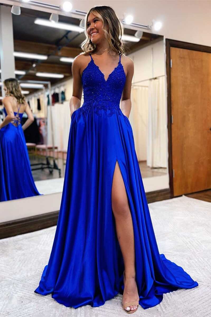 Royal Blue Lace Lace-Up Long Prom Dress Modsele Royal Blue Lace Lace-Up Long Prom Dress Modsele
