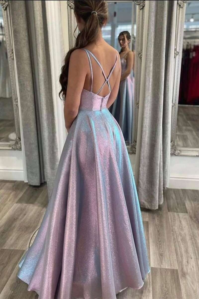 Rainbow Ray Multi Straps Cross Back A-Line Prom Dress