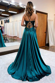 Royal Blue Lace Lace-Up Long Prom Dress