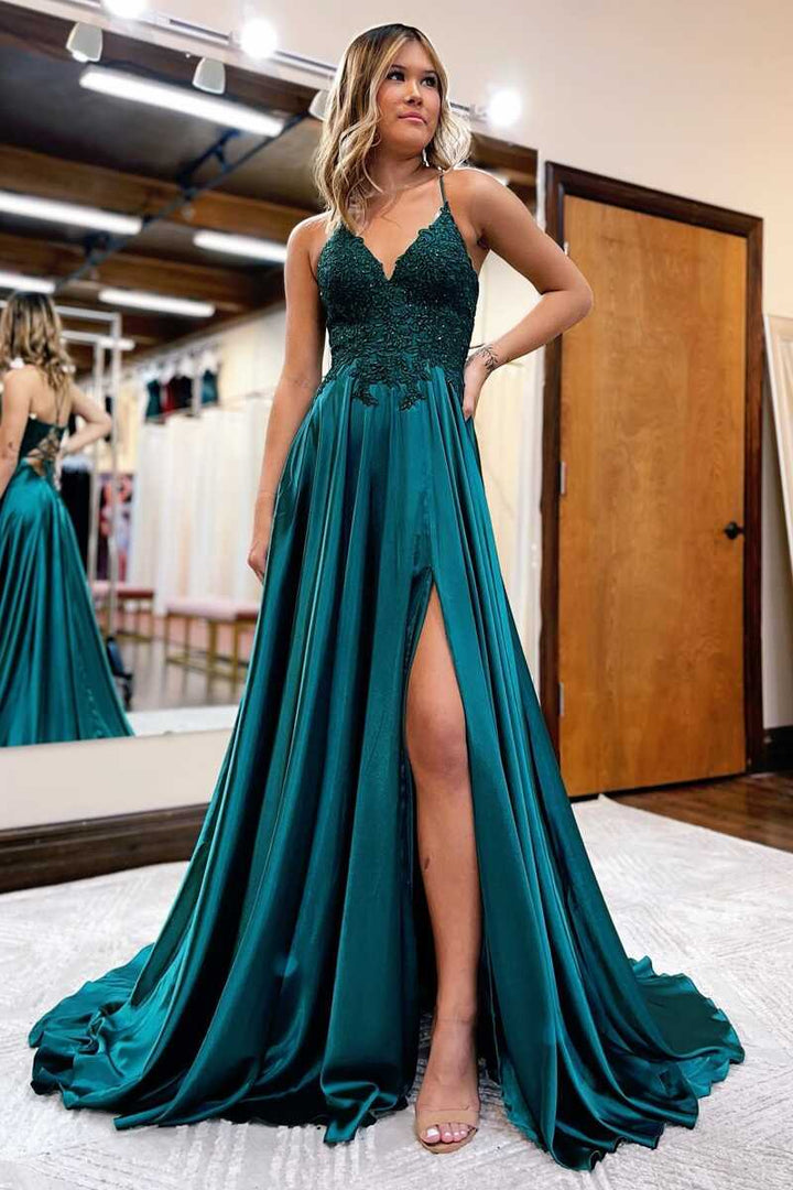 Royal Blue Lace Lace-Up Long Prom Dress