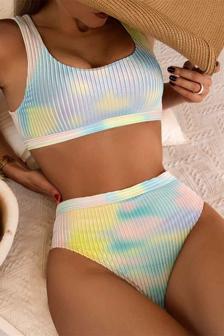 Blue Multi Crinkle Bandeau Swimsuit