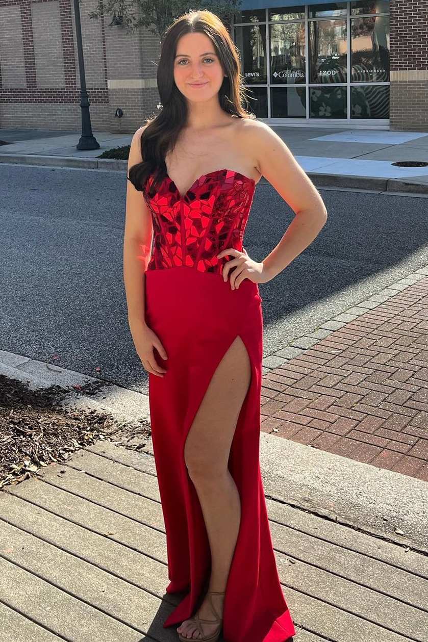 Blue Broken Mirrors Sweetheart Long Prom Dress with Slit – Modsele