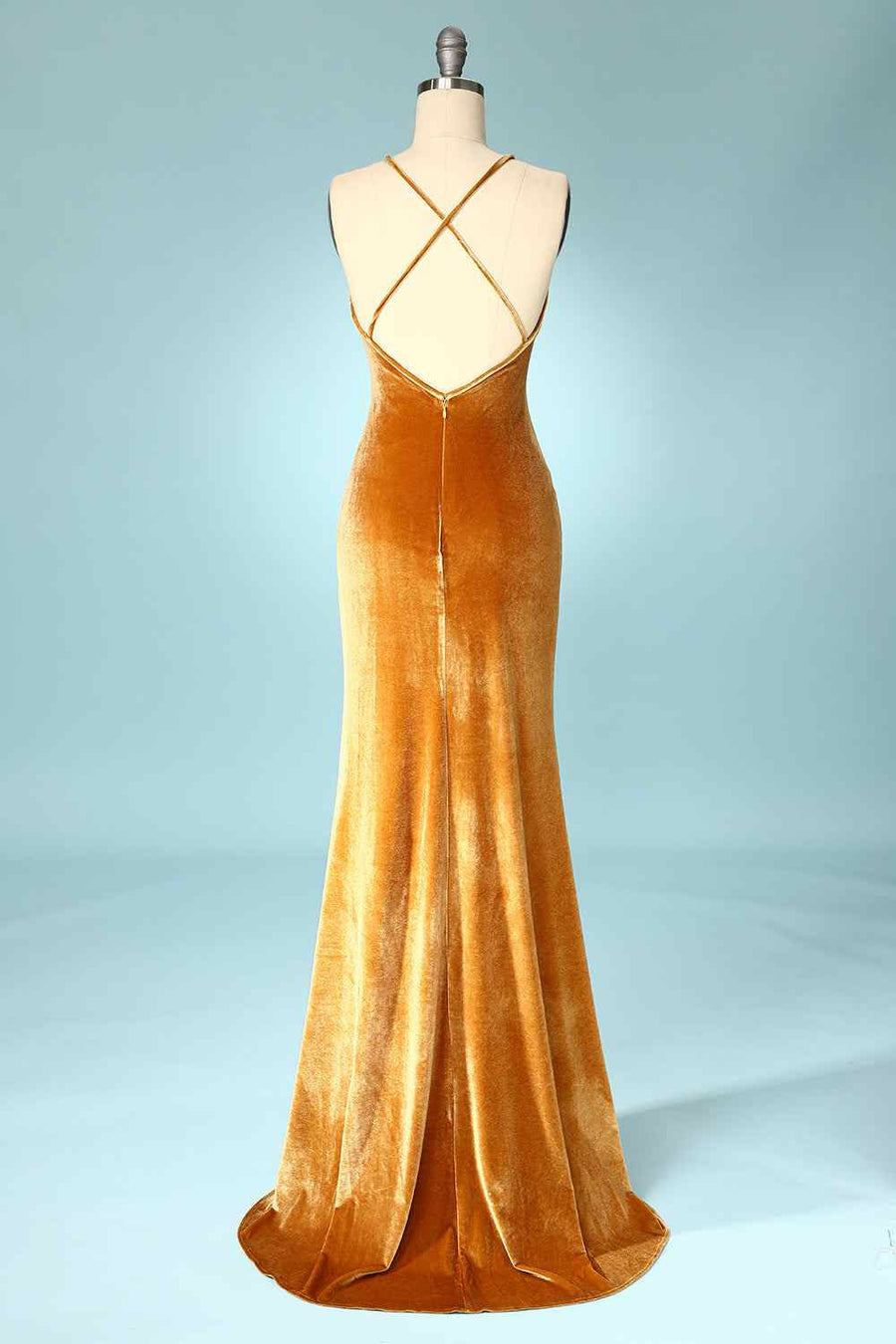Gold Velvet Cross-Back Mermaid Bridesmaid Dress