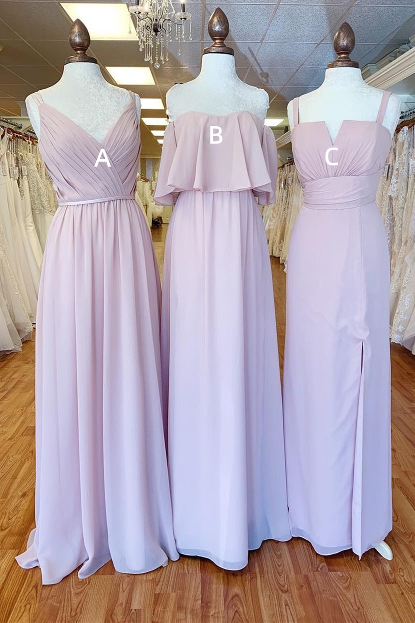 Mismatched Pink Chiffon Long Bridesmaid Dress
