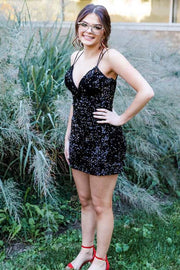 Red Sequin V-Neck Backless Cocktail Dress