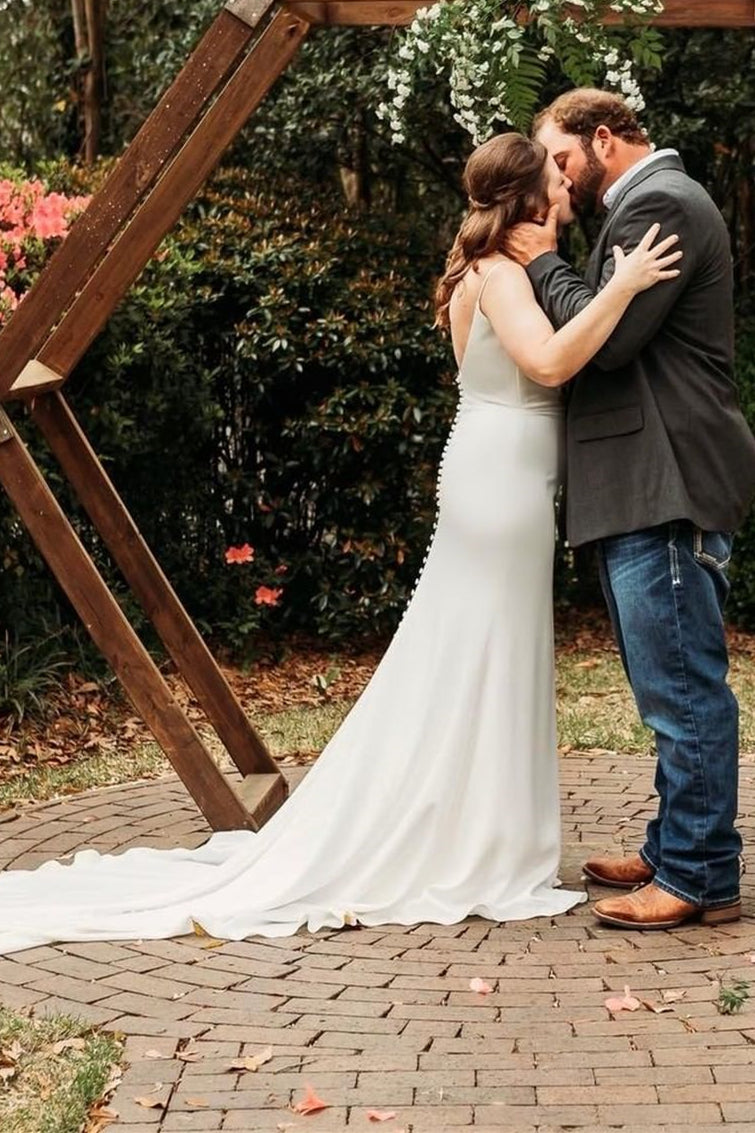 White Cowl Neck Backless Long Wedding Dress with Slit Modsele White Cowl Neck Backless Long Wedding Dress with Slit Modsele