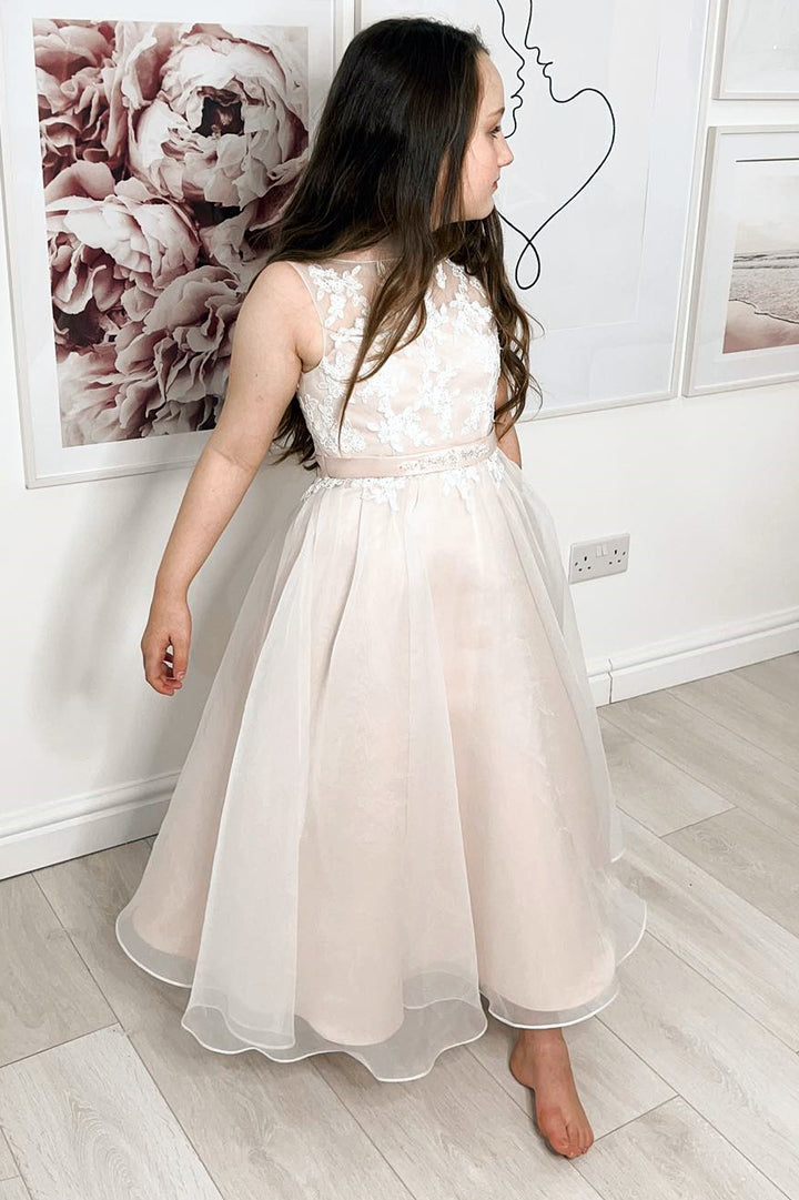 Ivory Bateau Appliques A-Line Flower Girl Dress