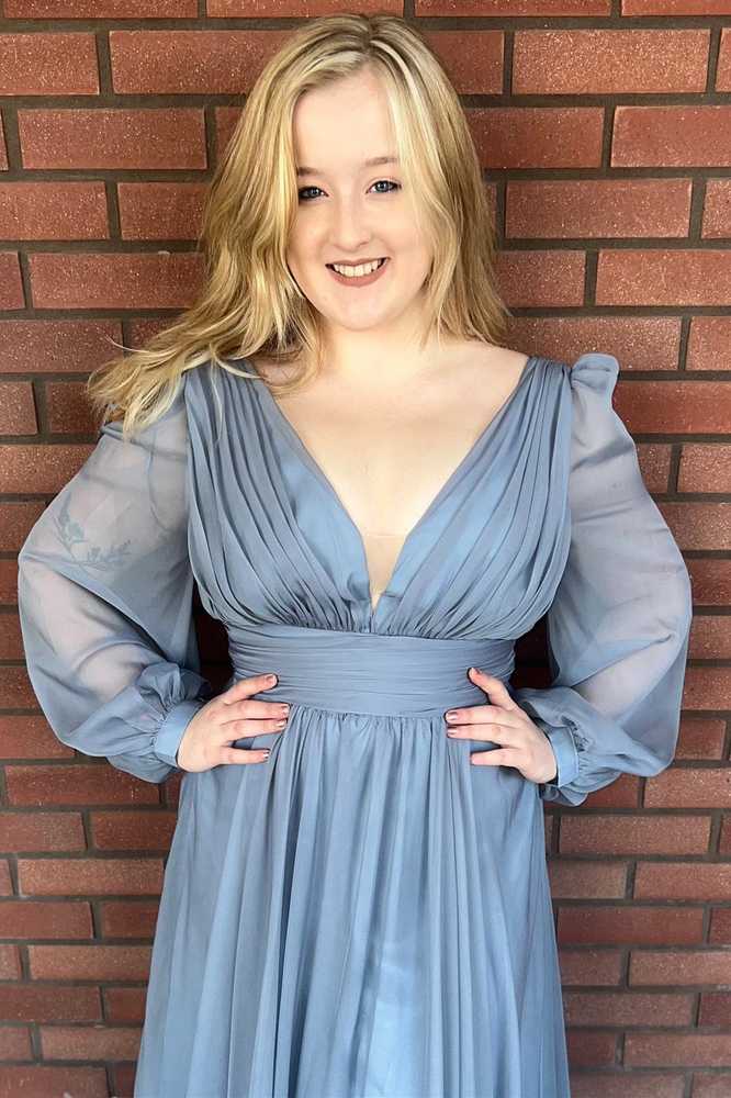 Dusty Blue Plunge Long Sleeve Bridesmaid Dress Modsele Dusty Blue Plunge Long Sleeve Bridesmaid Dress Modsele