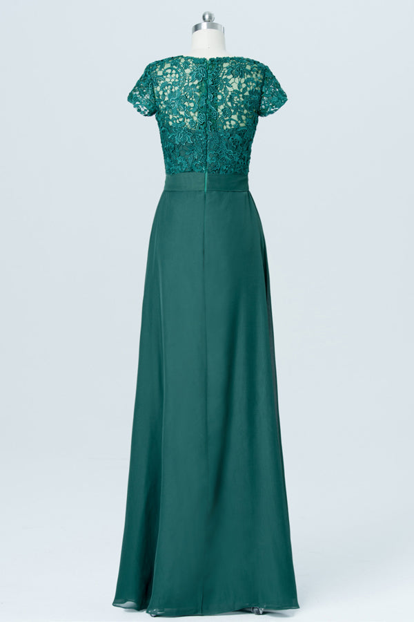 Hunter Green Embroidered Short Sleeves Mother of Bride Dress